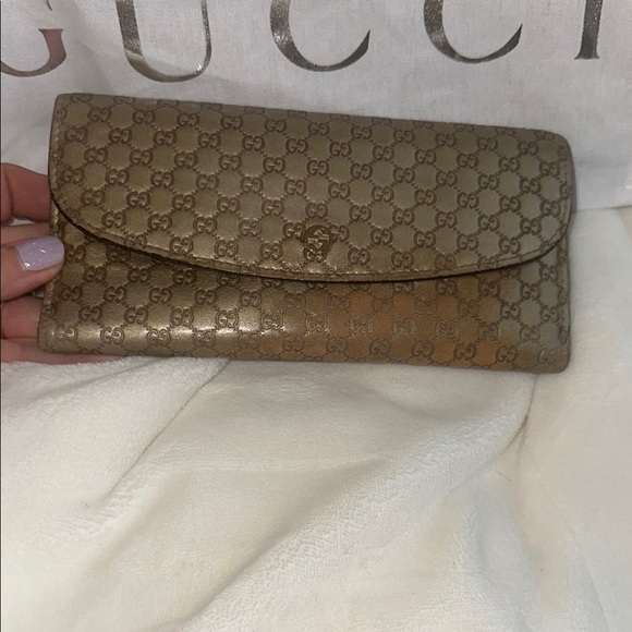 Gucci tan/gold metallic long leather wallet - Picture 3 of 16